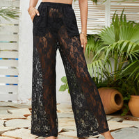 Thumbnail for Women Fashion Beach Pants Lace Crochet Mesh See-through High Waist