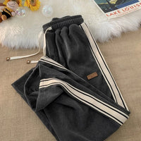 Thumbnail for QWEEK Baggy Striped Corduroy Sweatpants Women Streetwear Sporty Casual