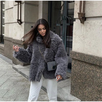 Thumbnail for Women Fashion Warm Faux Fur Coat 2023 Winter Turn-down Collar Long