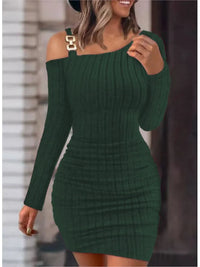 Thumbnail for Sexy Chain Off Shoulder Mini Dress Women Autumn Fashion Bodycon Long