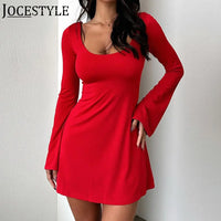 Thumbnail for Women Round Neck Dress Skinny Sexy Bodyon Dress Solid Color Bell