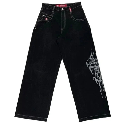 JNCO Jeans Y2K Harajuku Hip Hop Poker Graphic Retro Blue Baggy Jeans