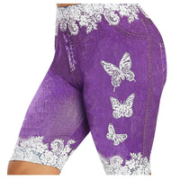 Thumbnail for Faux Jeans Shorts Womens Butterfly Print Five-Point Pants Large Size