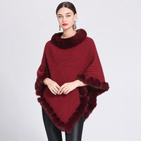 Thumbnail for Fashion Plaid Stripes Faux Fur Pullover Cape Coat Women Autumn Winter