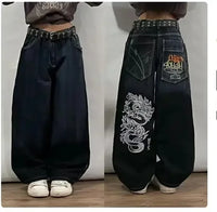 Thumbnail for Y2K Street Jeans Hip-hop Letter Embroidery SIRI Classic Retro Loose