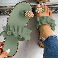 Thumbnail for Pineapple Pearl Beach Slides Flat Toe Casual Womens Slippers