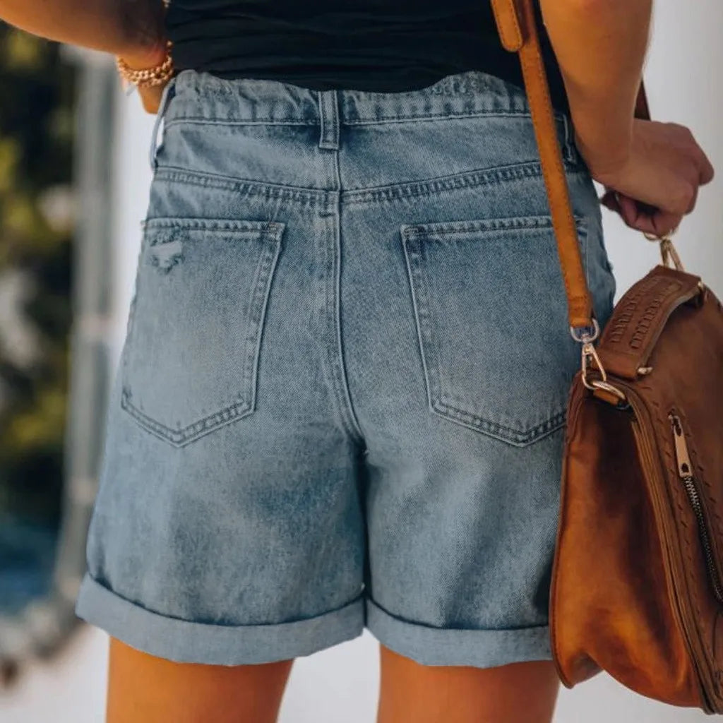 Women's Denim Shorts Summer Casual Denim High Waisted Folded Hem Jeans