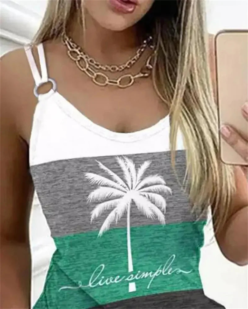 Women Dresses Summer Fashion Coconut Tree Print Casual V-Neck