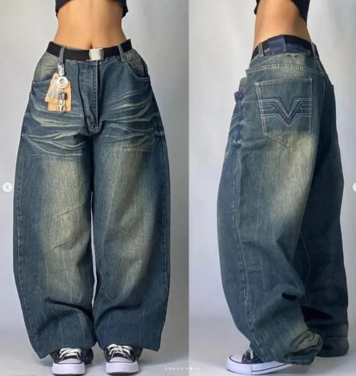 Y2K Street Jeans Hip-hop Letter Embroidery SIRI Classic Retro Loose