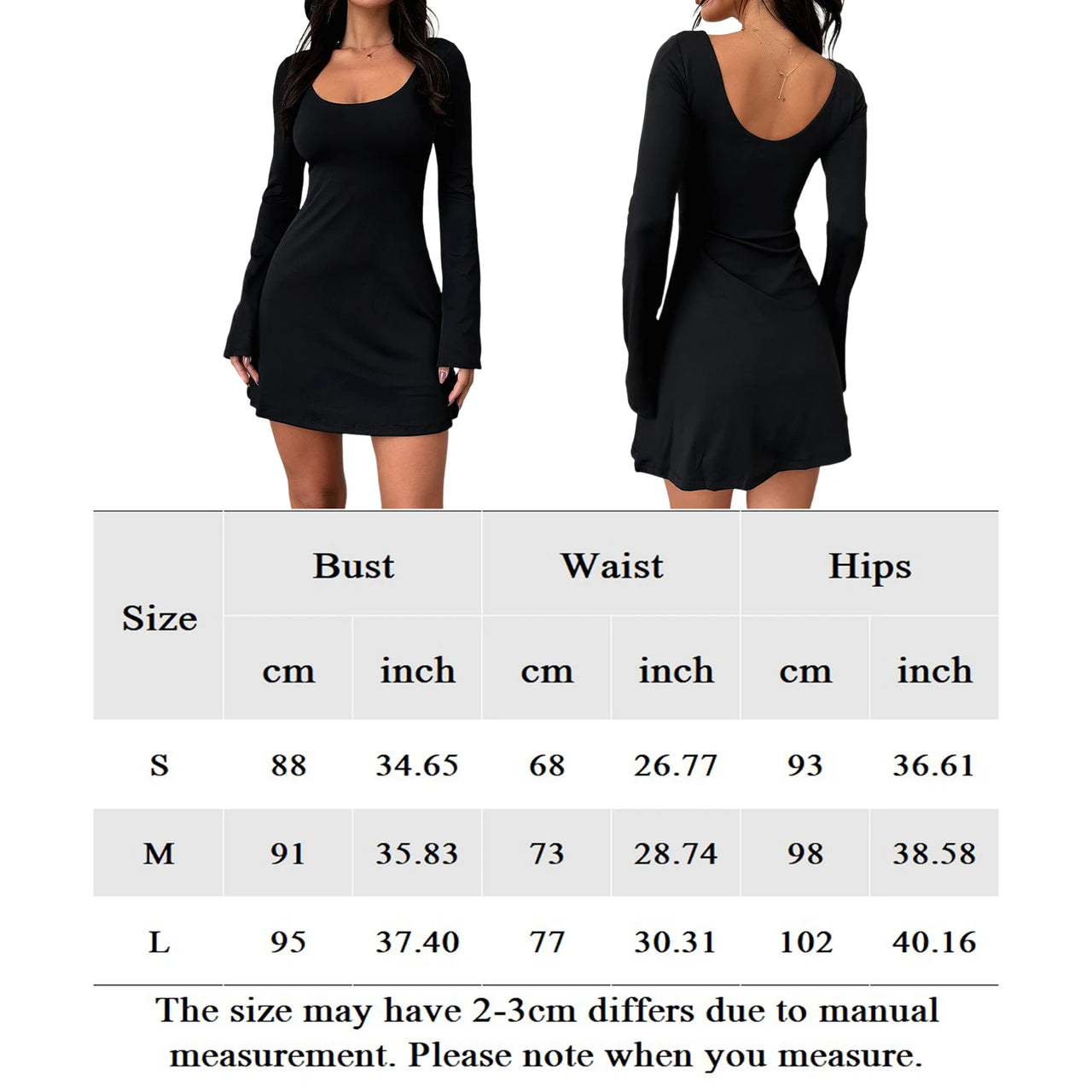 Women Round Neck Dress Skinny Sexy Bodyon Dress Solid Color Bell