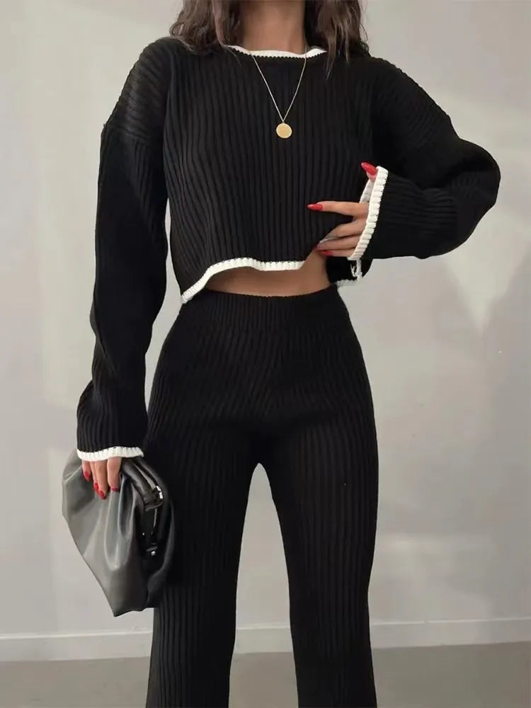 REALEFT Autumn Winter 2 Pieces Women's Oufit Sets Knitted Tracksuit