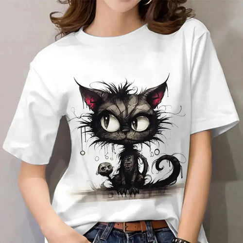 Summer Women's T Shirt Cat Print Casual Short Sleeve 3d T Shirts