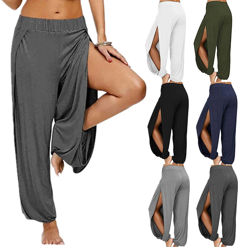 Women Fashion Yoga Pants High Waisted Slit Wide Leg Haren Pants Gym