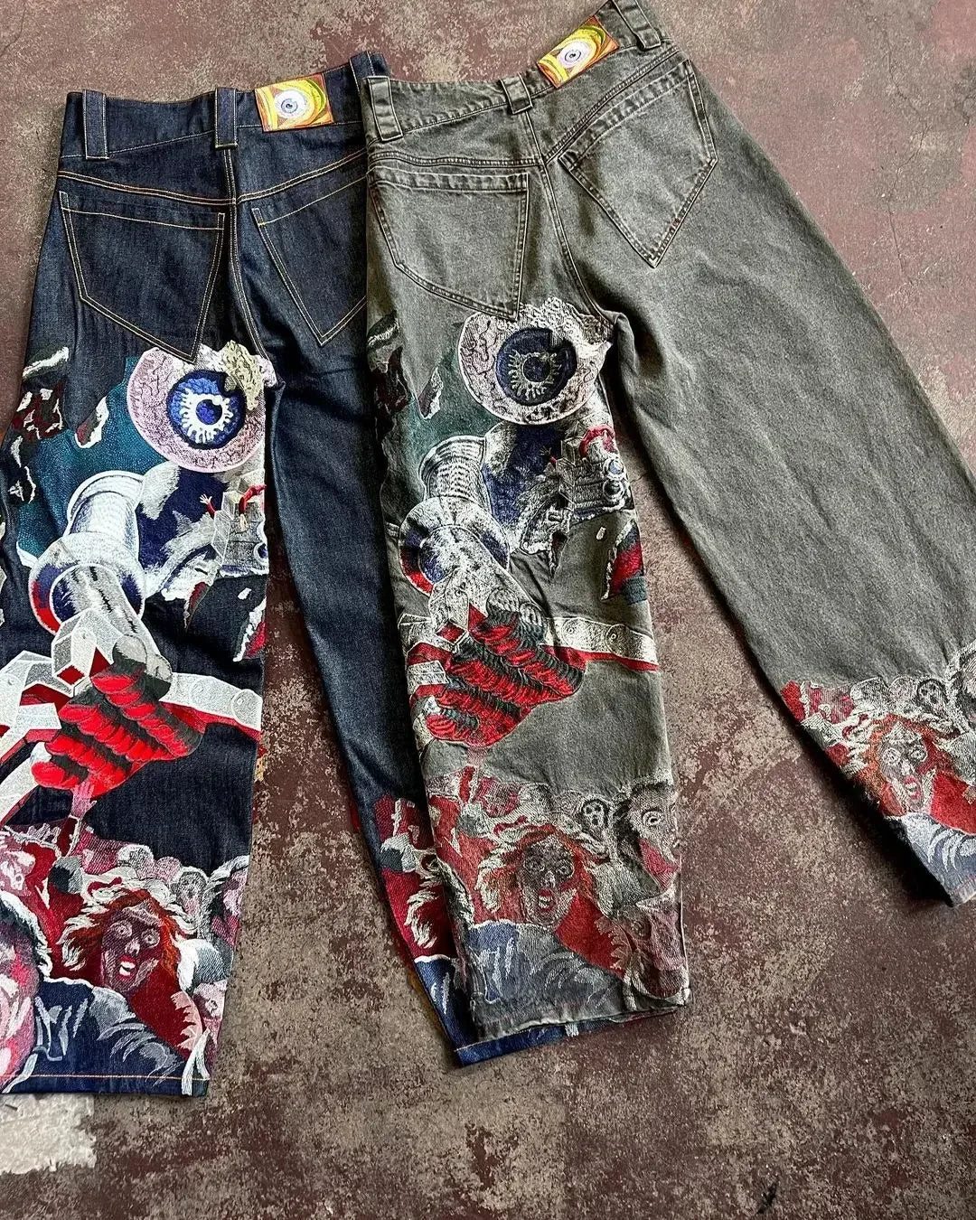 Hip Hop Punk Embroidery Printed Baggy Jeans Y2k Jeans Men Heavy