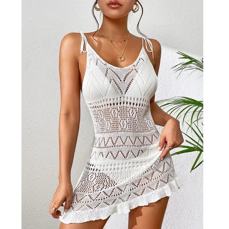 Sexy Womens Crochet Beach Dress See-through Beachwear Pareo Swimsuit