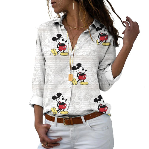 New 2024 Disney Harajuku Slim Fit 3D Print Women's Button Up Long