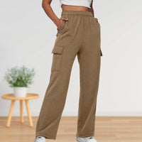 Thumbnail for Elastic Waist Cargo Sweatpants Solid Color Women Straight Leg Pants