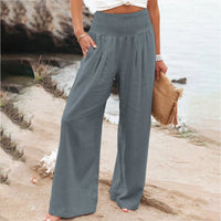 Thumbnail for Women's Wide Leg Pants Summer Solid Loose Casual Vintage Cotton Linen