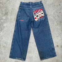 Thumbnail for JNCO Jeans Y2K Harajuku Hip Hop Poker Graphic Retro Blue Baggy Jeans