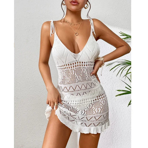 Sexy Womens Crochet Beach Dress See-through Beachwear Pareo Swimsuit