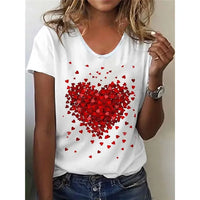 Thumbnail for 2024 Summer New Retro Women's T-shirt Red Heart Fashion 3D Printing