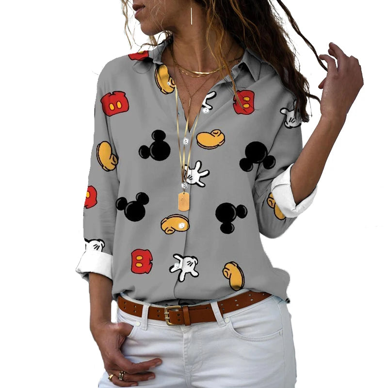 New 2024 Disney Harajuku Slim Fit 3D Print Women's Button Up Long