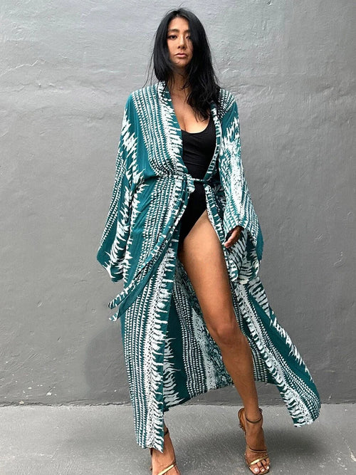 Fitshinling Tie Dye Cotton Beach Kimono Swimwear Bohemian Oversized