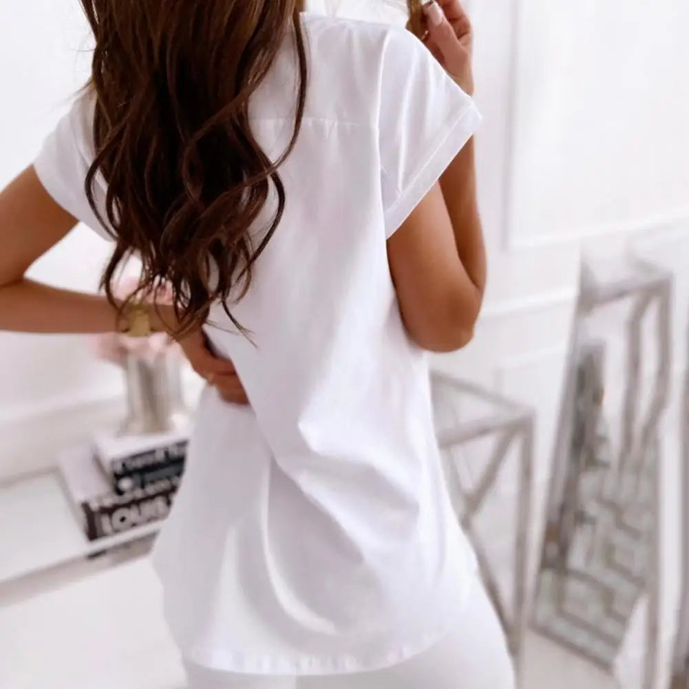 V-Neck Women's Sexy T-shirts Short Sleeve Breathable Simple White Tops