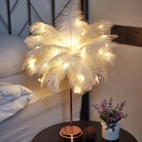 Bedroom LED Night Light Feather Table Lamp Bedside Lamp Modern Wedding