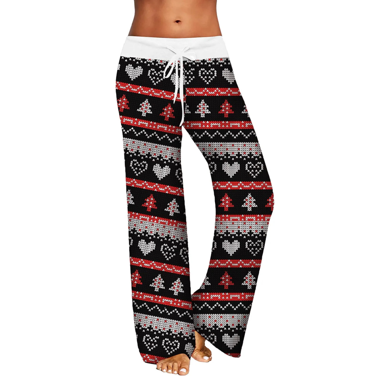 Christmas Printed Pants Women Vintage Elastic High Waist Drawstring