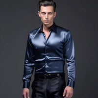 Thumbnail for Men's Satin Luxury Dress Shirts Fashion Silk Smooth Male Tuxedo Shirt