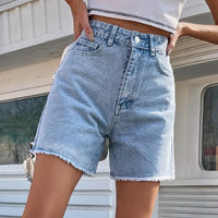 Thumbnail for Blue Women's Denim Shorts 2023 Summer Button High Waist Casual Jean