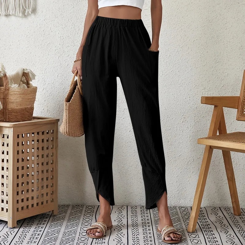 Ladies Cotton Linen Harem Pants Women'S Solid Color Casual Loose Pants