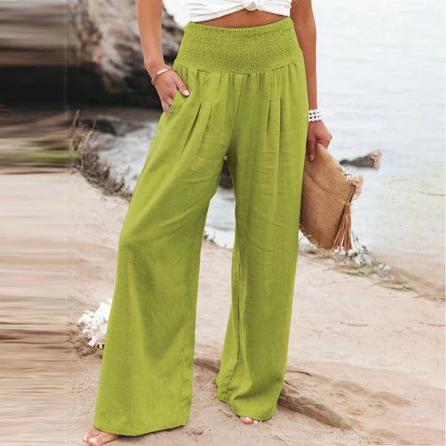 Women's Wide Leg Pants Summer Solid Loose Casual Vintage Cotton Linen