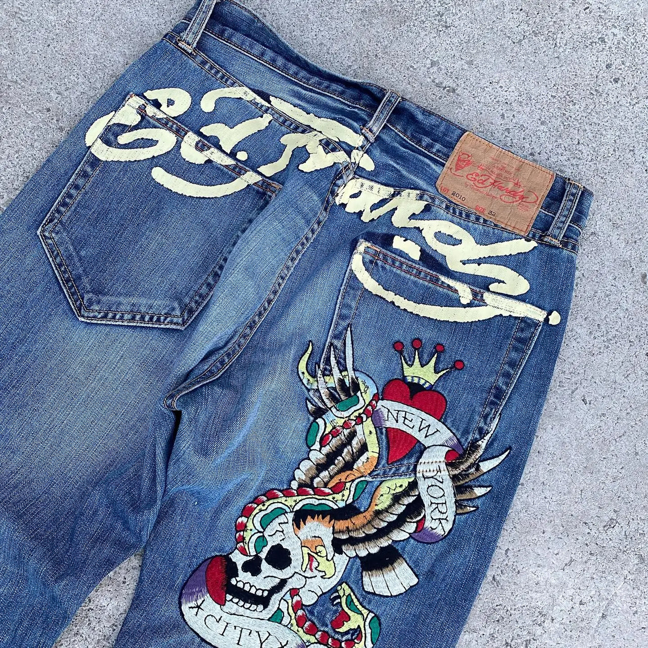 Gothic Hip Hop Skull Embroidery Jeans for Men Casual Y2k High Waist