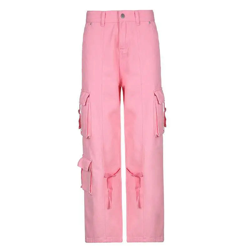 2024 Vintage Pink Cargo Pants Women Y2K Cargo Trousers Female