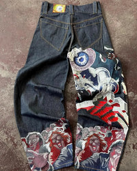 Thumbnail for Streetwear Jeans Y2K Harajuku Gothic Retro Hip Hop Embroidered Baggy