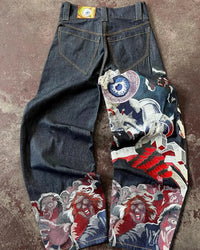 Thumbnail for Streetwear Jeans Y2K Harajuku Gothic Retro Hip Hop Embroidered Baggy