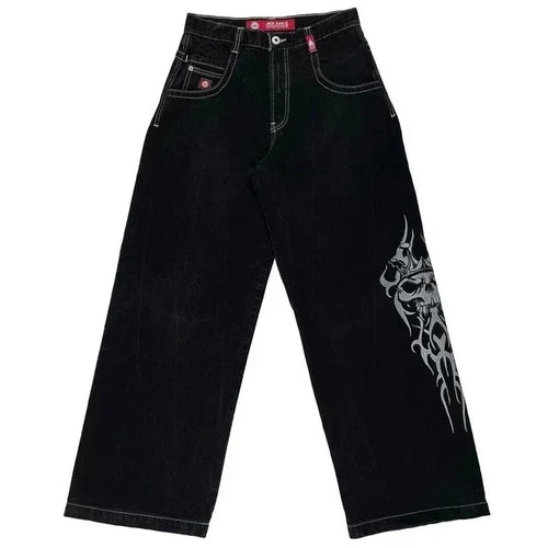 2024 High Street Embroidered New Skull Jeans Y2K Washed Gothic High