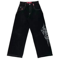 Thumbnail for 2024 High Street Embroidered New Skull Jeans Y2K Washed Gothic High