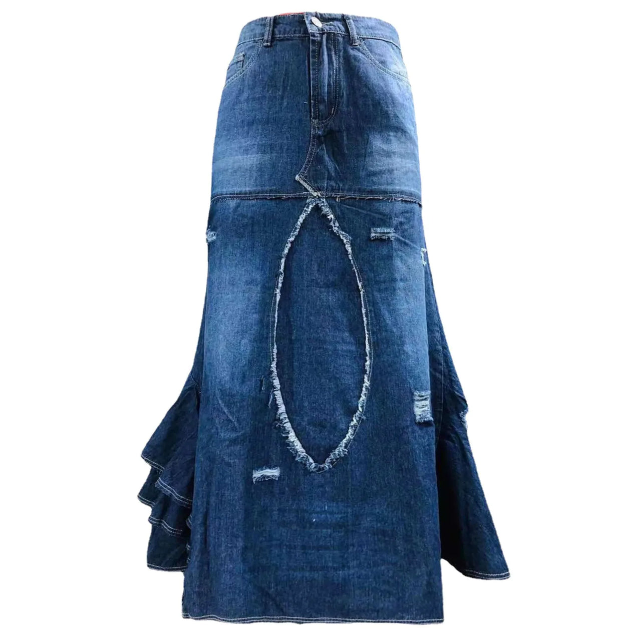 Fashion Women's Denim Skirt New High Waist Irregular Spliced Blue Maxi