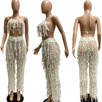 Thumbnail for Hollow Out Hand Crochet Tassel 2 Piece Sets Women Sexy Summer Beach