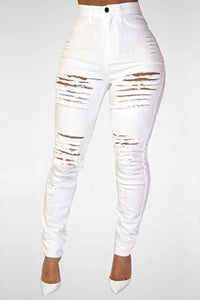 Thumbnail for Echoine Spring Fashion Women Solid High Waist Skinny Pencil  Ripped