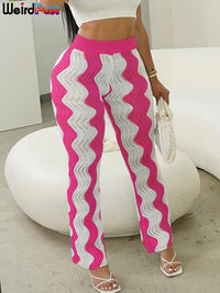 Thumbnail for Weird Puss Y2K Knit Wavy Striped Straight Pants Women Hipster Stretch