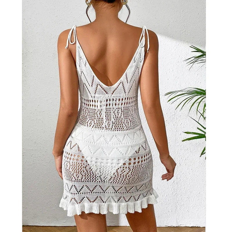 Sexy Womens Crochet Beach Dress See-through Beachwear Pareo Swimsuit