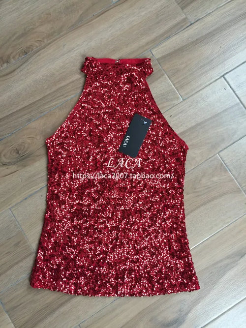 Sequins Women Fashion Shimmer Flashy Embellished High Quality Halter