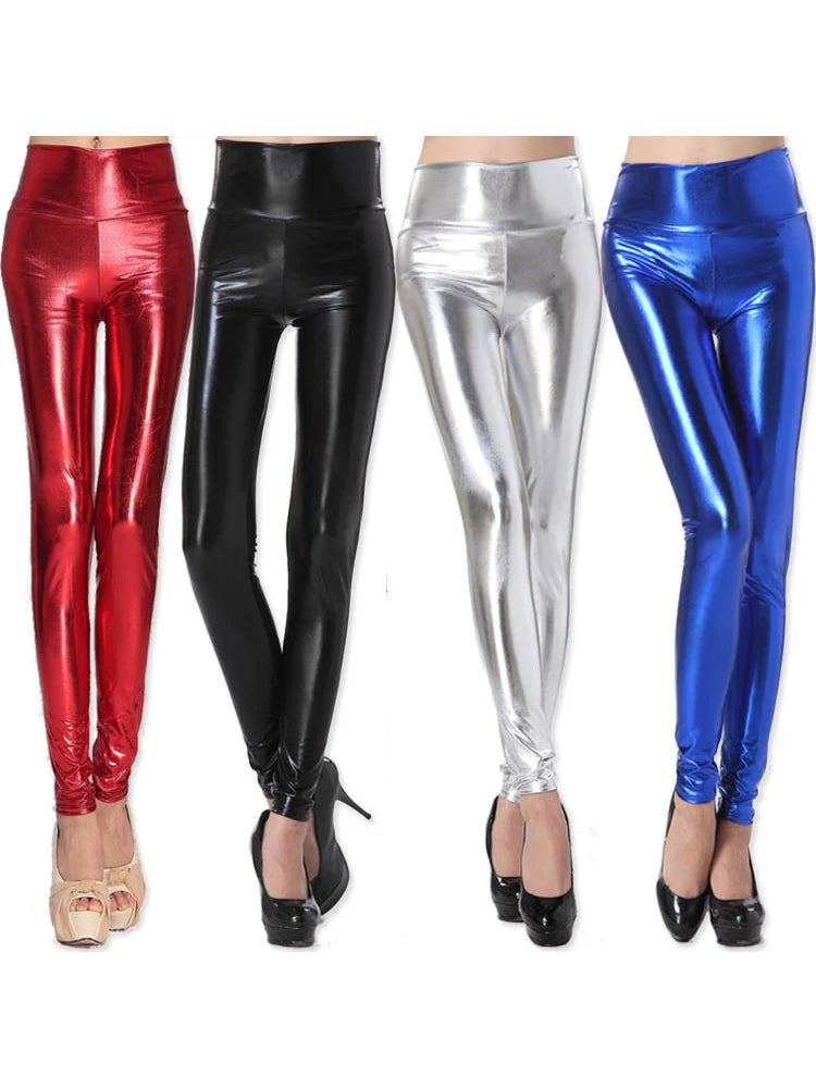 Shiny Sexy Leggings Women Pencil Pants High Waist Leggins Stretch