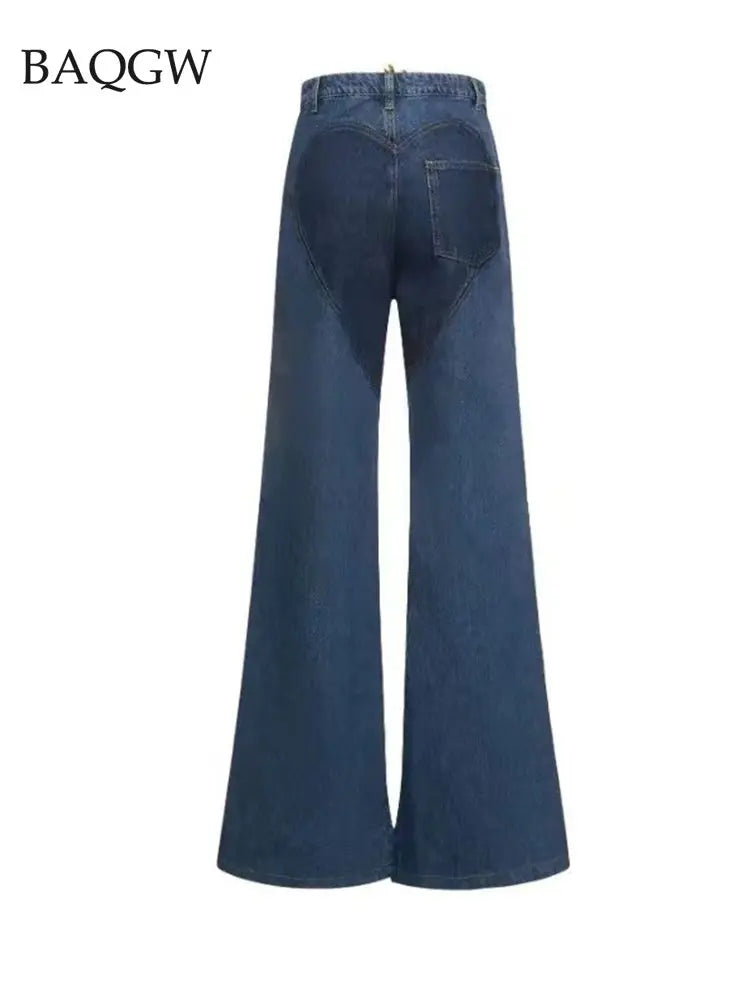 Fashion Hollow Out Cross Design Straight Flare Denim Pants Summer 2023