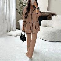 Thumbnail for Women Elegant 2 Piece Set Contrast Color Patchwork Long Sleeve Jacket