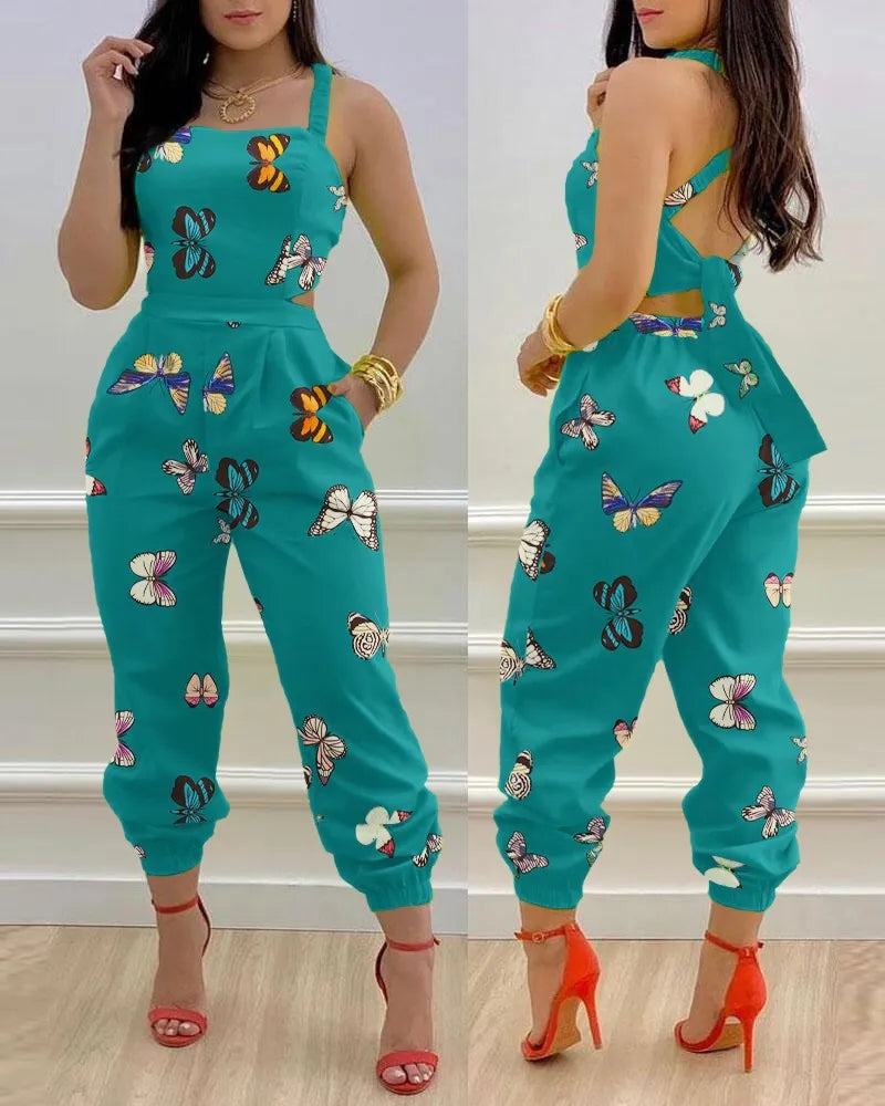 Women's Jumpsuit Elegant Sexy Suspender Printed Jumpsuits Casual Hip